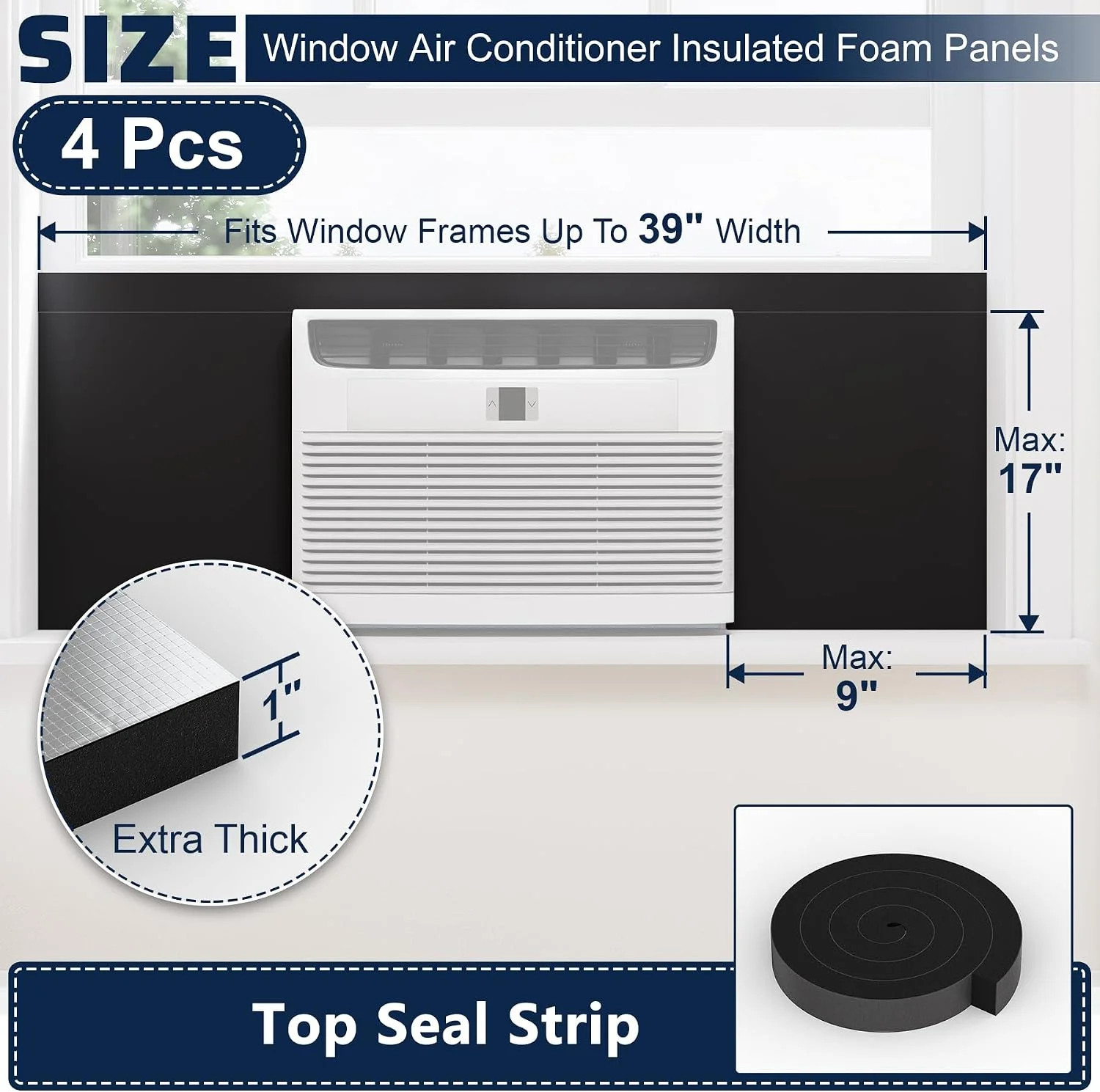 4 Pack Window Air Conditioner Side Panels,17″ x 9″ x 1″ Insulated Foam Panels, I