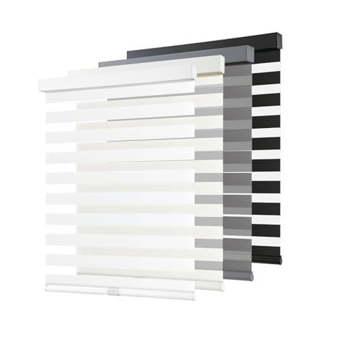 Cordless Zebra Blinds for Windows Pull Down Roller Window 34″W x 72″H White