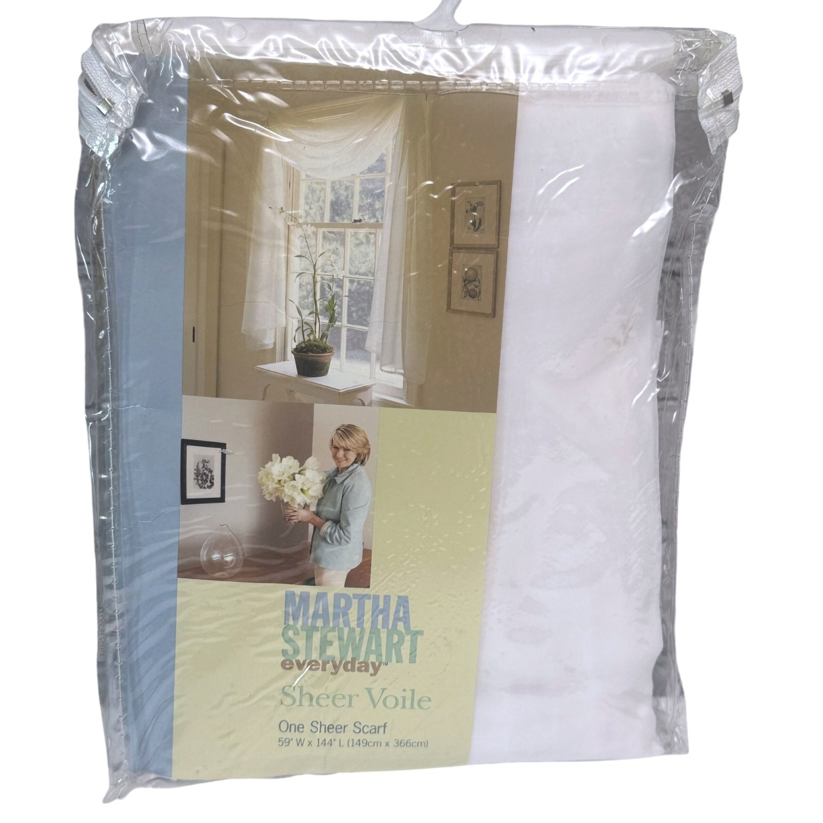 MARTHA STEWART Sheer Window Scarf White Voile 12ft Rectangle Vintage Curtain New