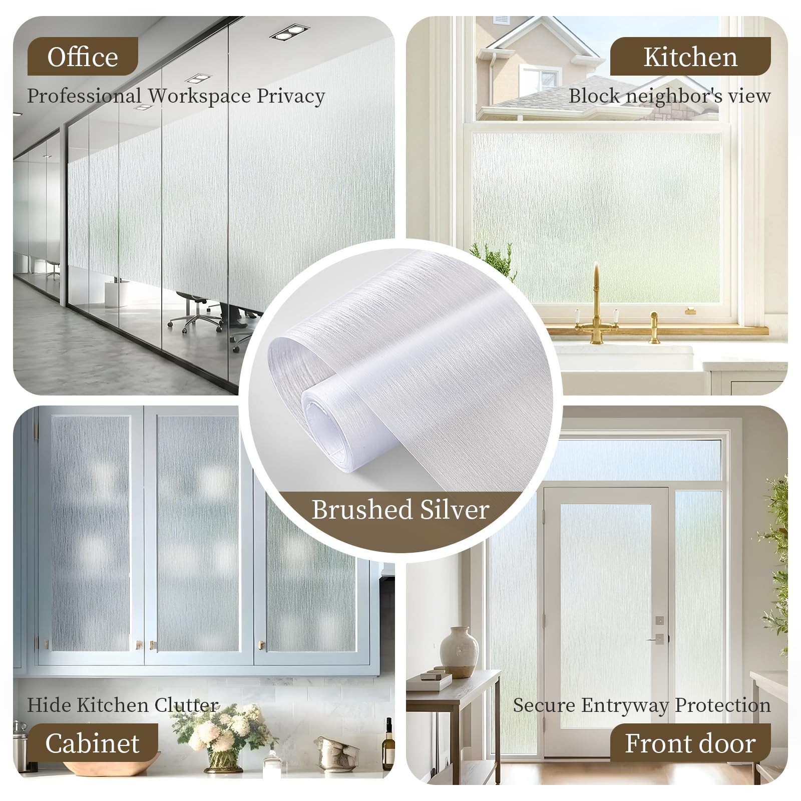 Borskyn Frosted Window Privacy Film – Brushed Silver Static Cling Glass Film …