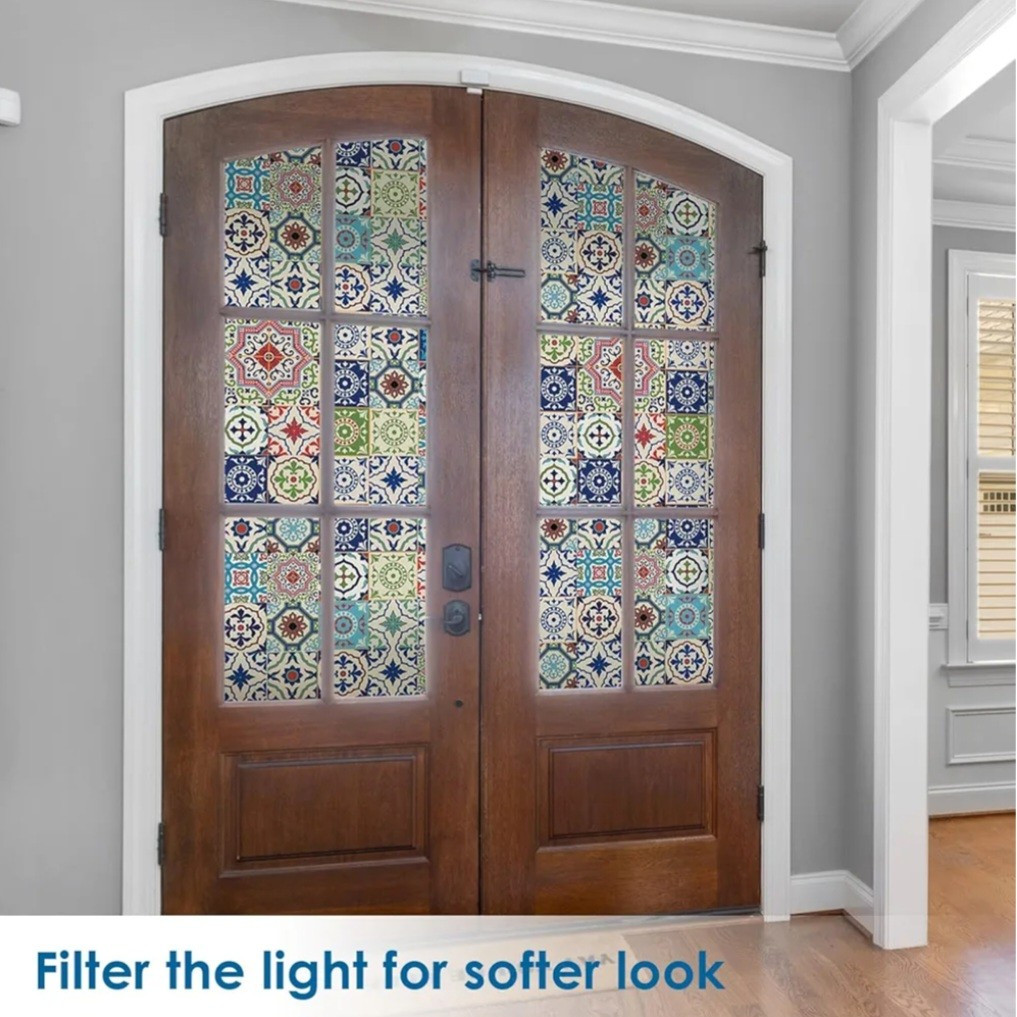 Window Film Talavera Style Stained Glass Static Cling, With Tools, 17.7″ x 78.7″