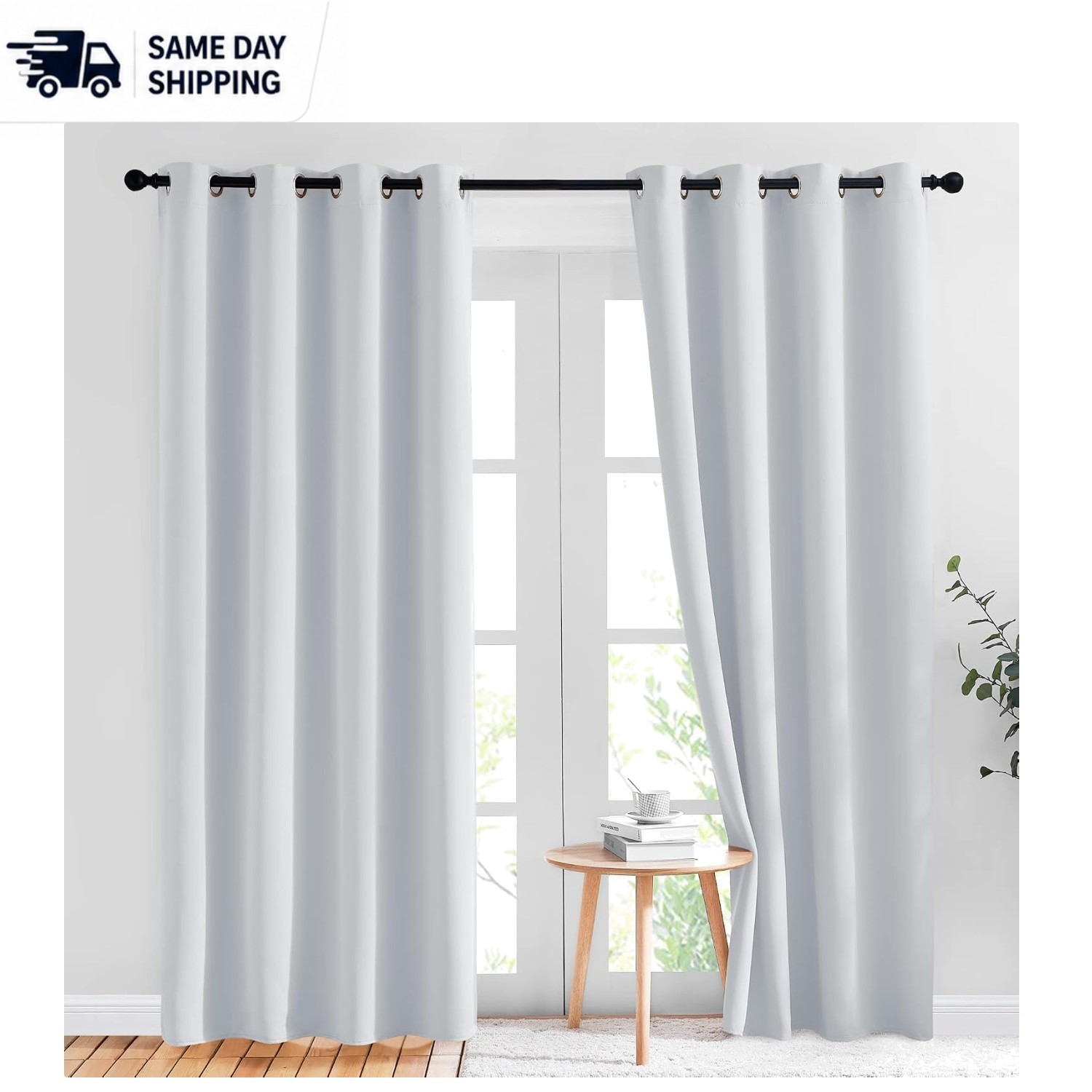 100% Polyester Blackout Curtains – 2 Panels 52×84 with Silver Grommet