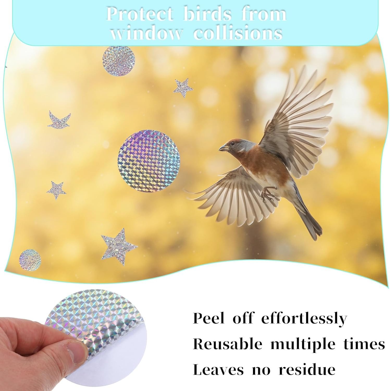 20 PCS Circle Bird Window Strike Prevention, Rainbow Reflective Anti-Collision
