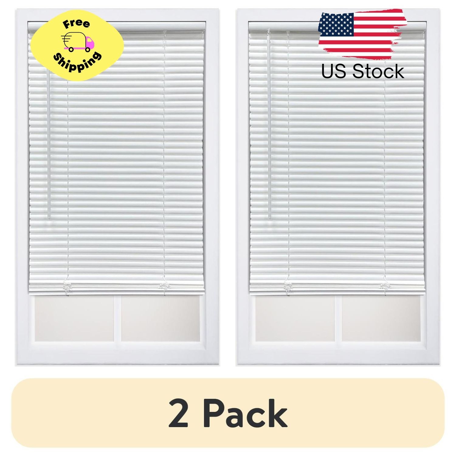 (2 pack) 1 in. Cordless, Room Darkening Mini Blind, White 47″ W x 64″L
