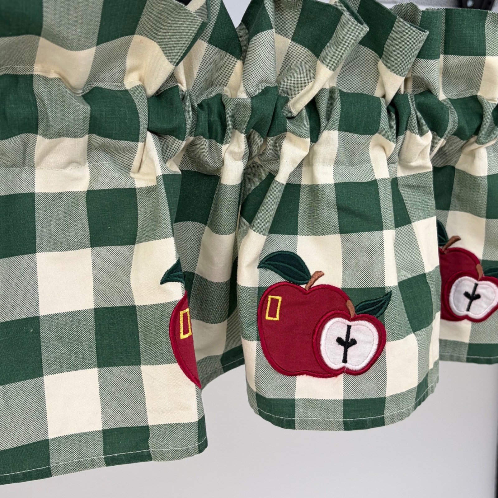 Gingham Apple Valence Green White Buffalo Plaid Country Kitchen 57×11 Gingham