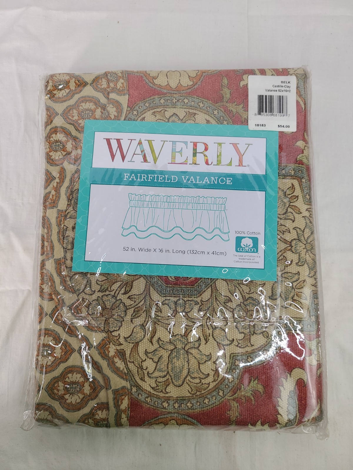 NEW Waverly ~Fairfield~ Castielle Clay Valance 52″ Wide x16″ Long Fits 2.5 ” Rod