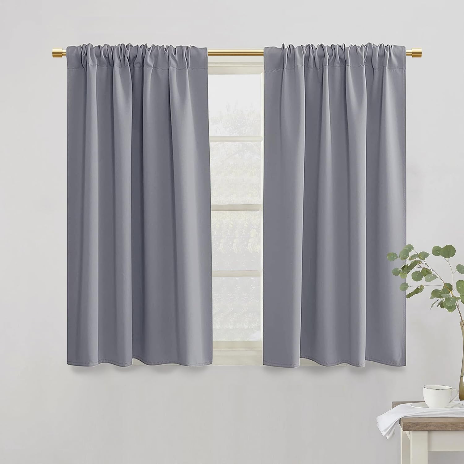 Light Grey Curtains 42 Inch Length for Bedroom/Kitchen/Bathroom Small Window Wat