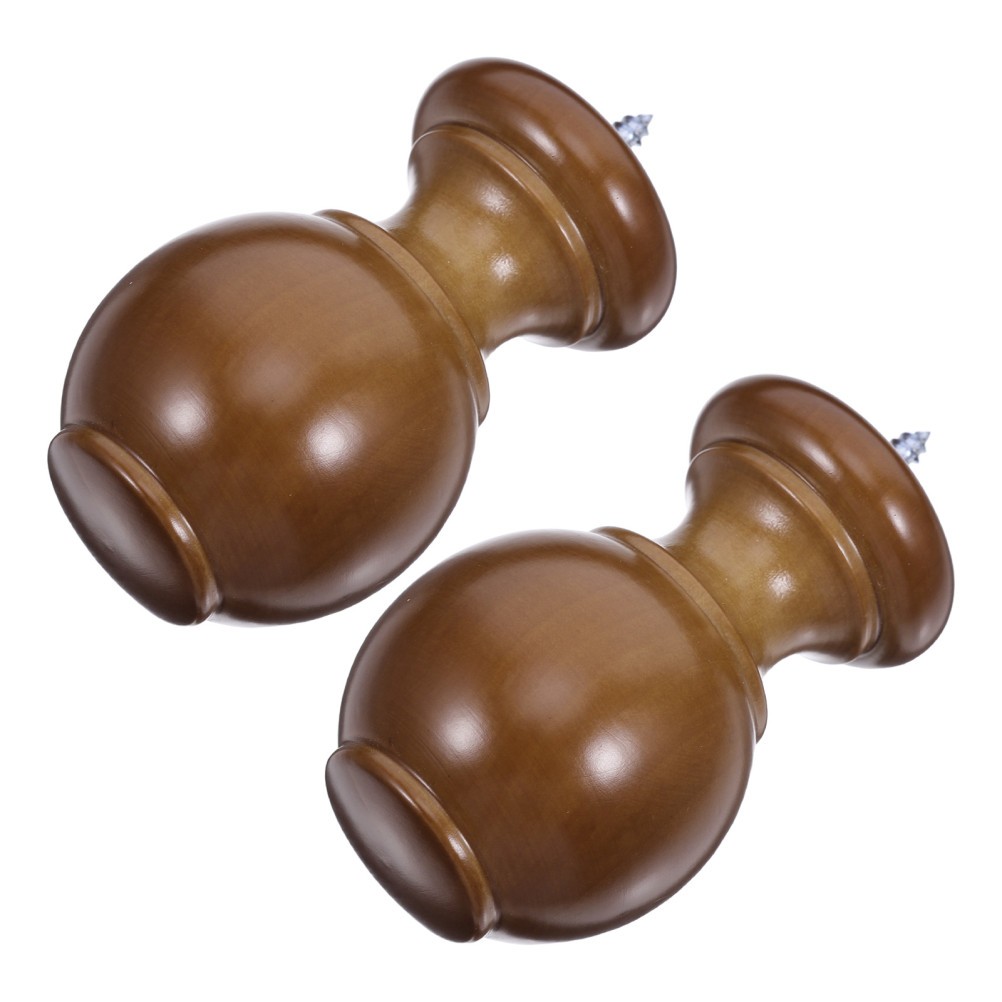 2Pcs Decorative Wood Curtain Rod Ends Screw on Finials Brown Home Use