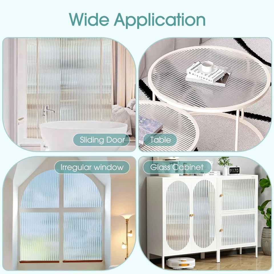 3D Fluted Glass Window Privacy Film Frosted Reeded Glass Stickers 17.5×78.7in