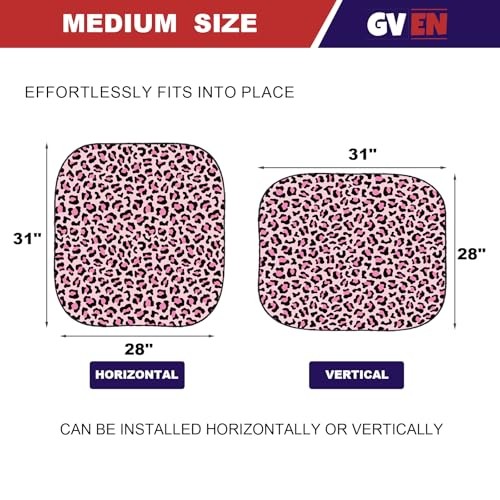 Windshield Sun Shade 2pcs with Bonus Pink Car Sunshade for Medium Pink Leopard