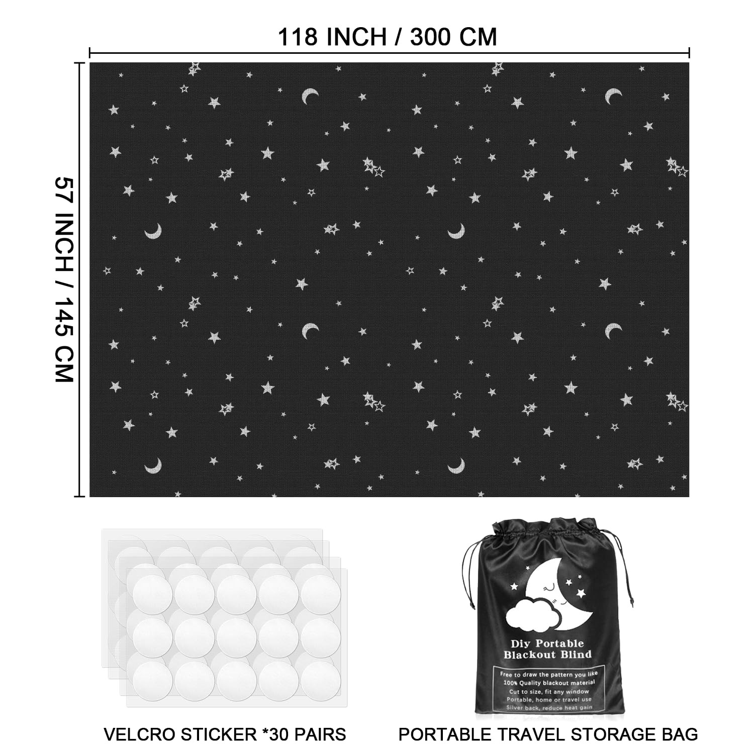 Blackout Curtains, 118″ x 57″ – Portable Window Curtain Shade 100% Black Out …
