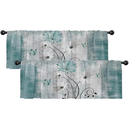2 Pack Valances Window Treatments, 18″W x 52″L (Pack of 2) Daisy Green