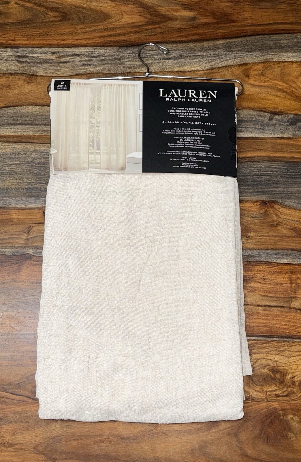 New Ralph Lauren Window Curtains 2 Panels Beige 54 x 96 Linen Sheet Back Tab