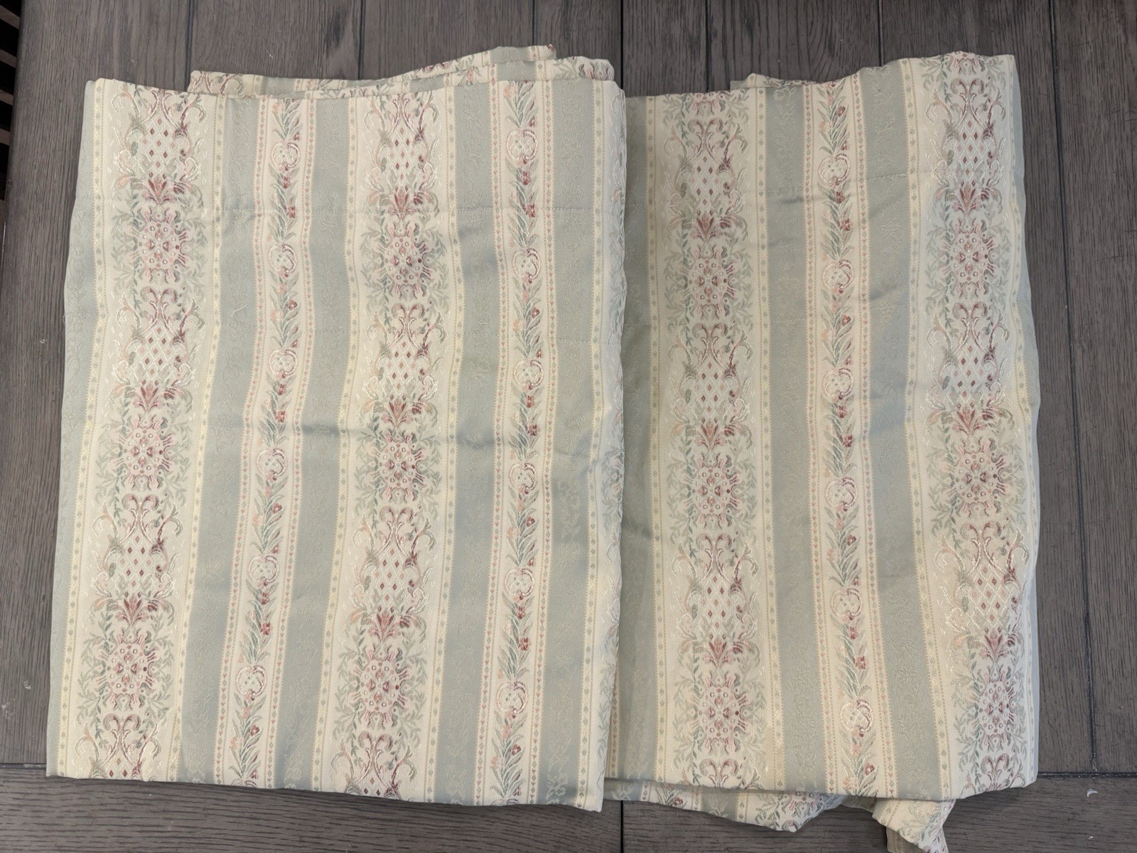 2 Vtg Sheridan Floral Brocade Window Valances 91×18 Each Green Pink Stripes
