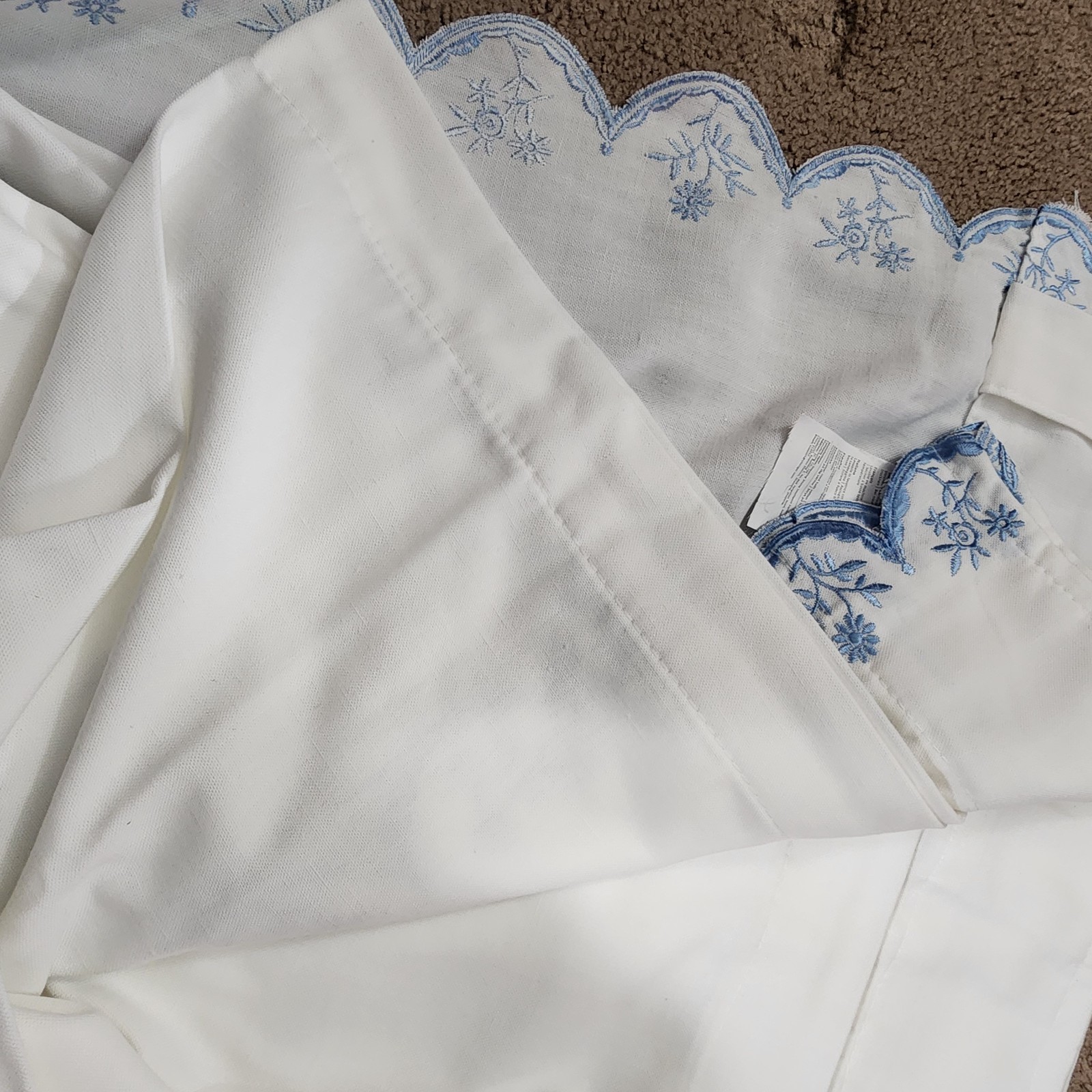 Nicetown White W/Blue Embroidery Curtains Back Tab 2-Panels Drapes 55″ W x 96″ L