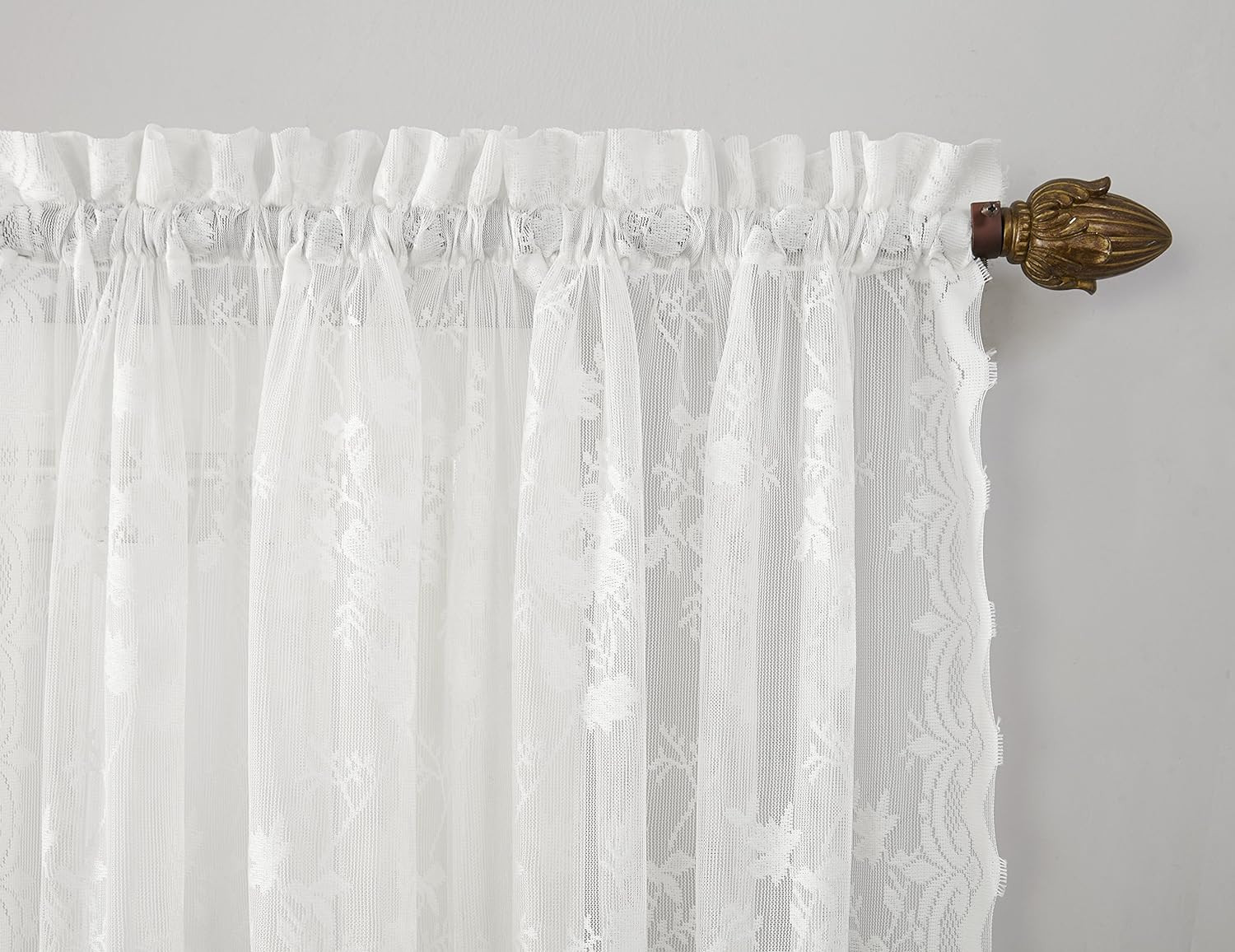 Alison Floral Lace Sheer Rod Pocket Curtain Panel, 58″ X 72″, White