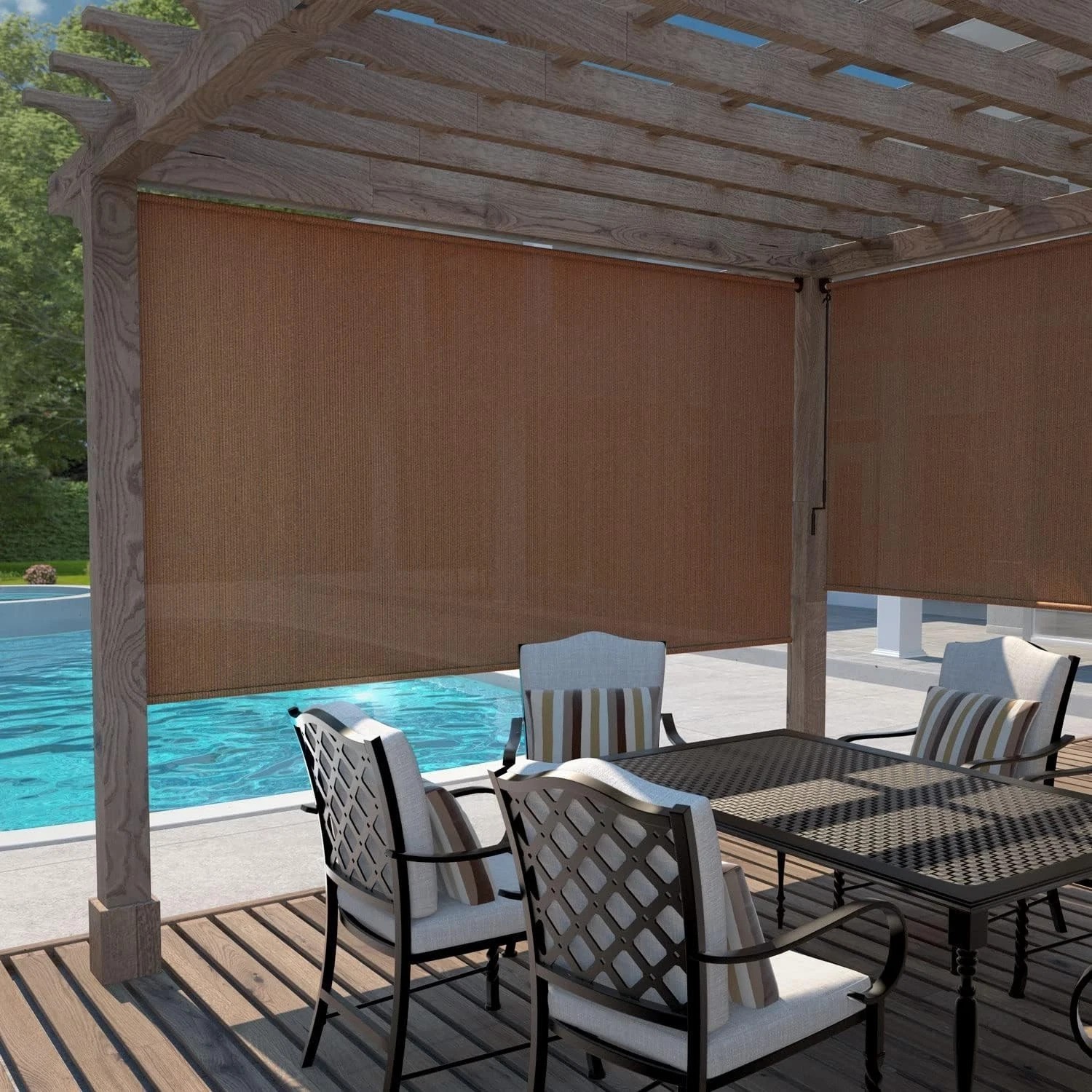 Mocha Cordless Roller Shade, 90% UV Protection – Lightweight & Water Resistant