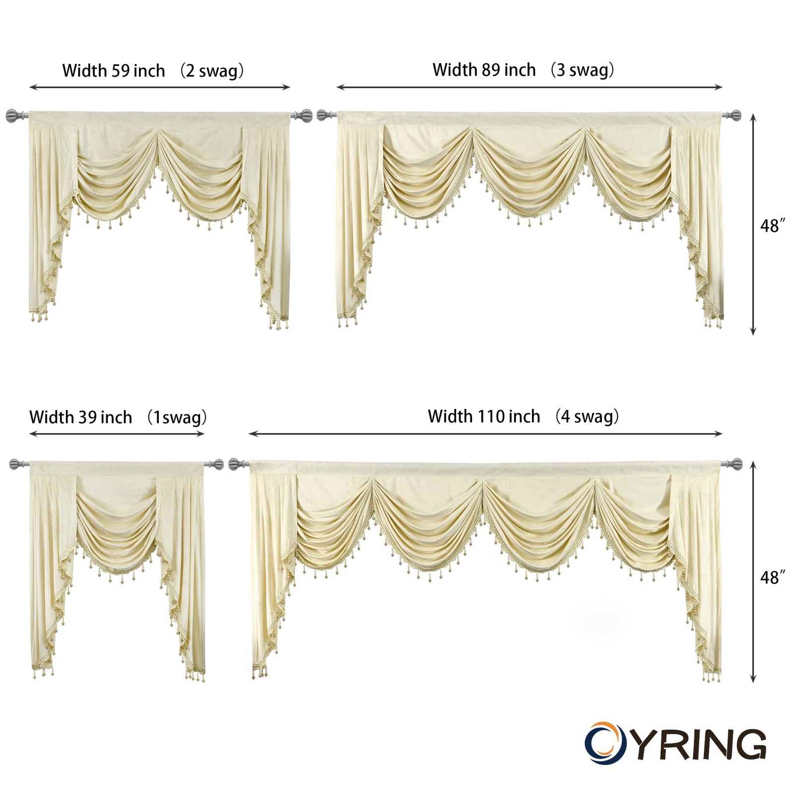 Beige Toppers Window Cutains for Living Room – Velvet Swag Waterfall Valance …