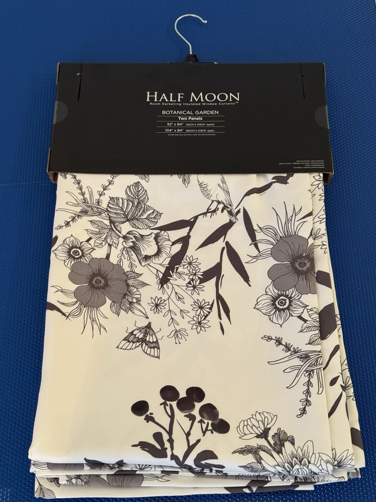 Half Moon Botanical Garden 2 Panel Room Darkening Curtains Grey/White 52×84 Each