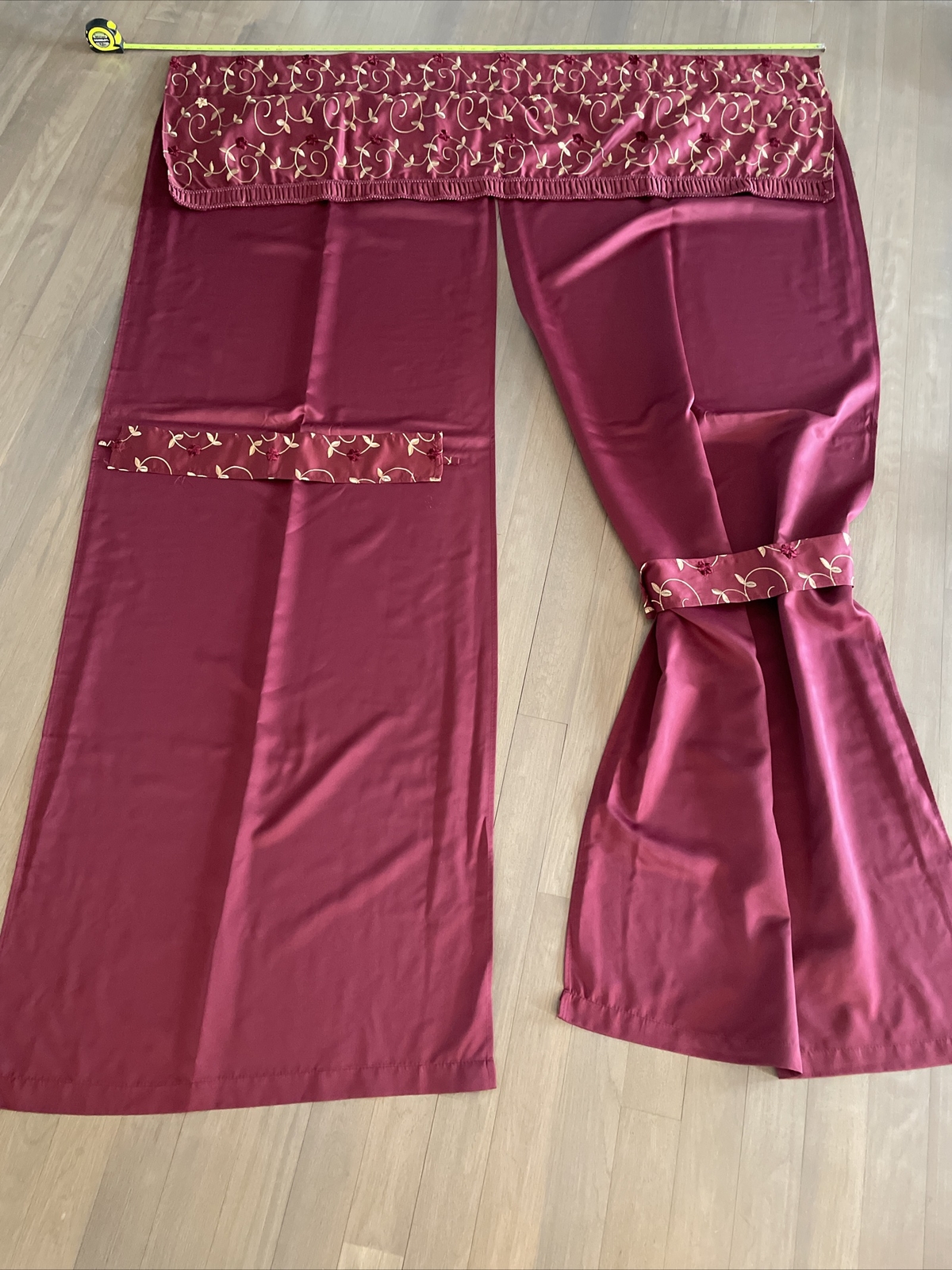 Burgandy Complete Window Curtains For 3 Windows W Ties And Valance