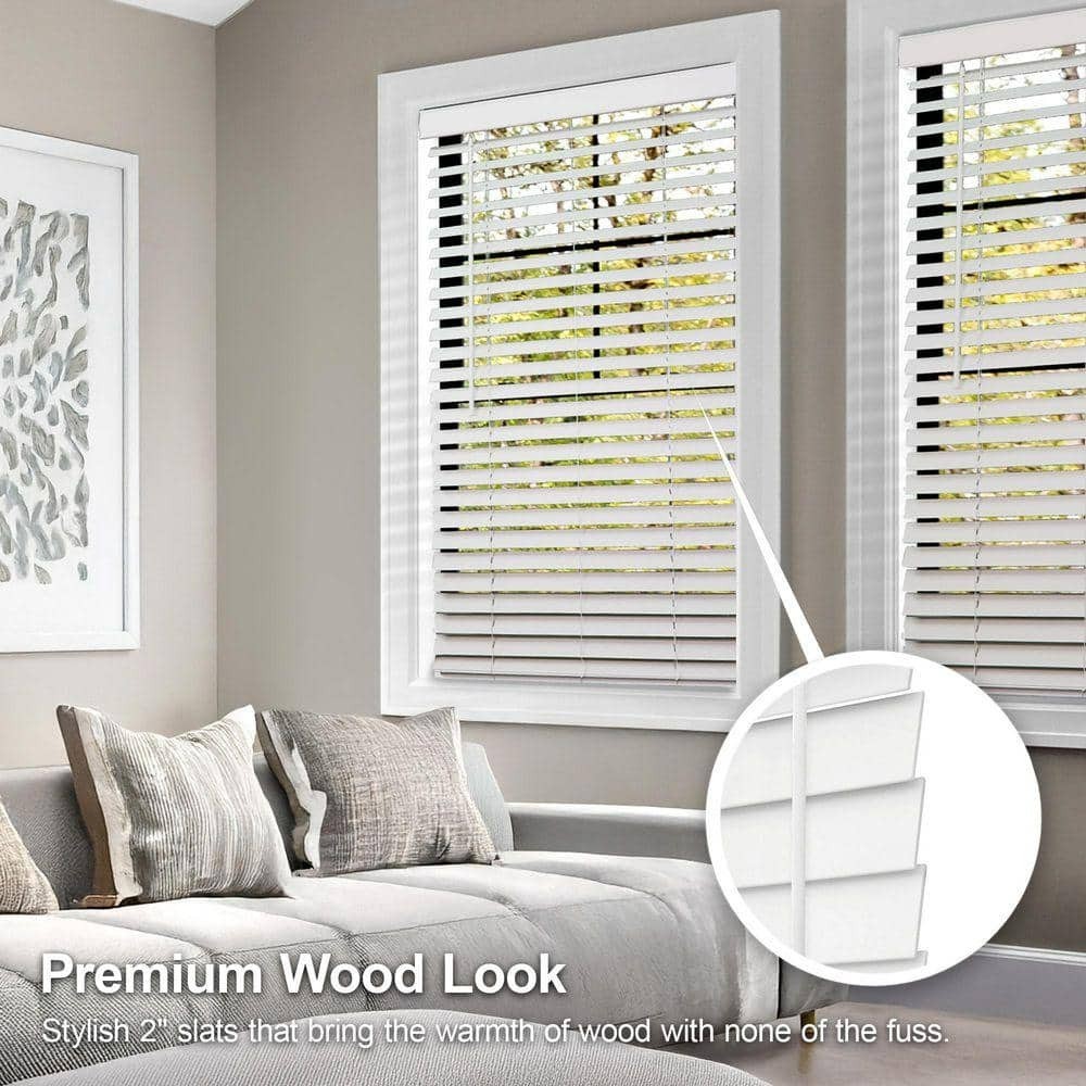 White Cordless Faux Wood Window Blinds 27×36 2″ Slats Room Darkening