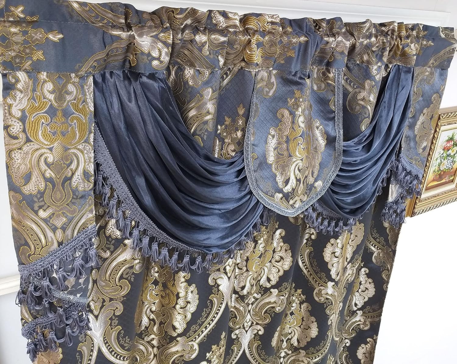 GOHD Luxe LoveJacquard Window Curtain Panel Drape with Attached Fancy Valance 2P