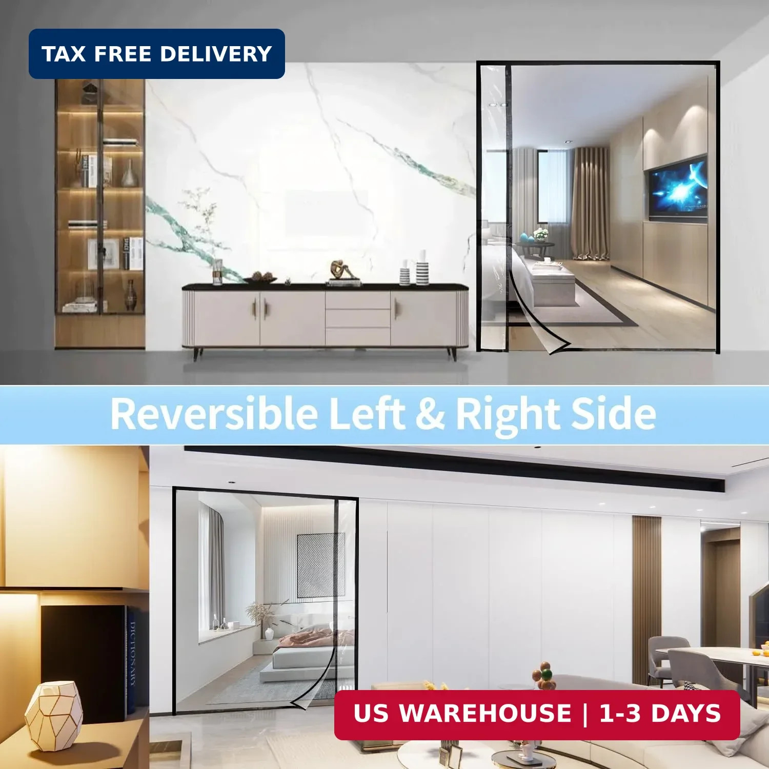 Transparent Reversible Left or Right Side Opening Insulated Door Curtain, Magnet