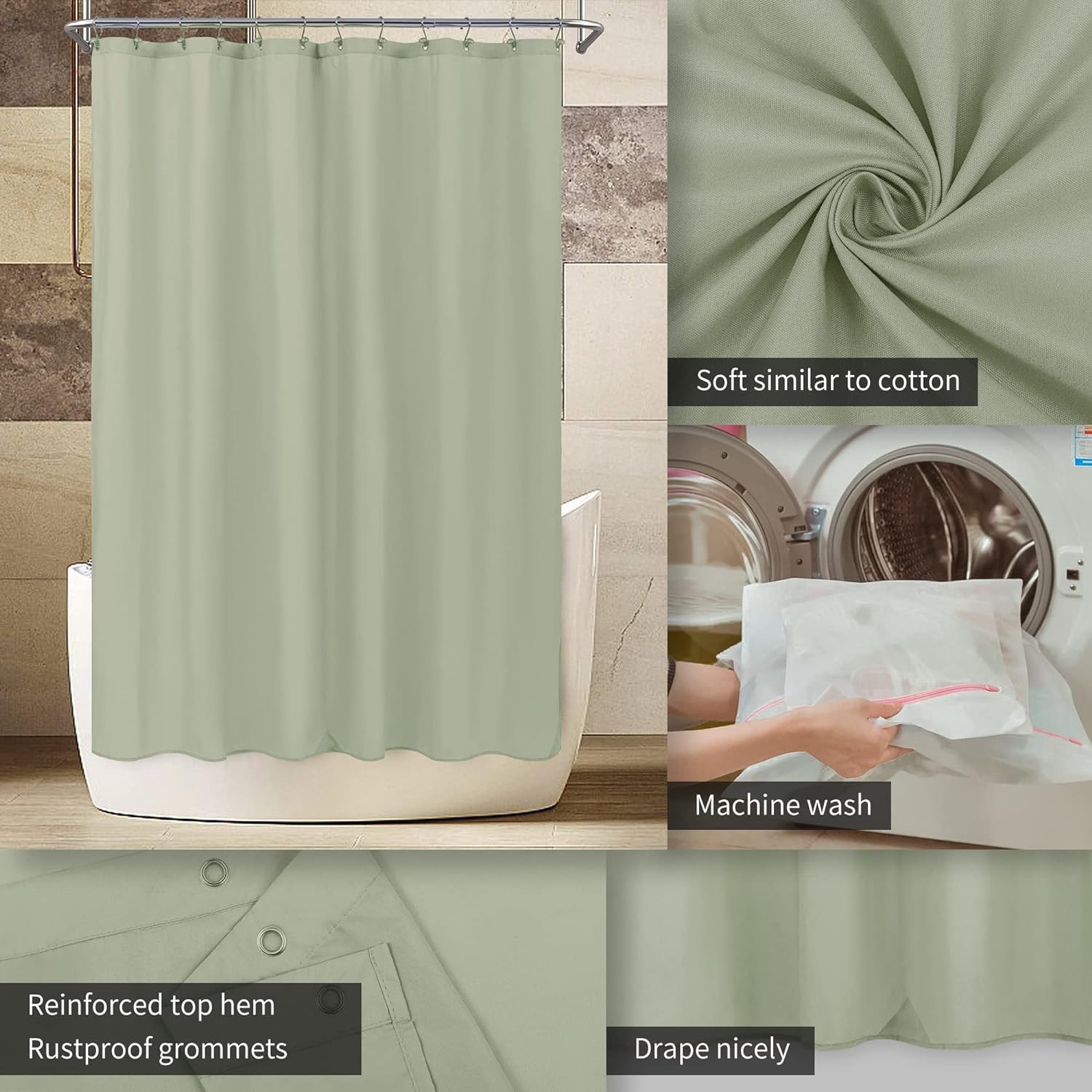 ALYVIA SPRING Sage Green Fabric Shower 72″W x 72″L (Pack of 1), Desert