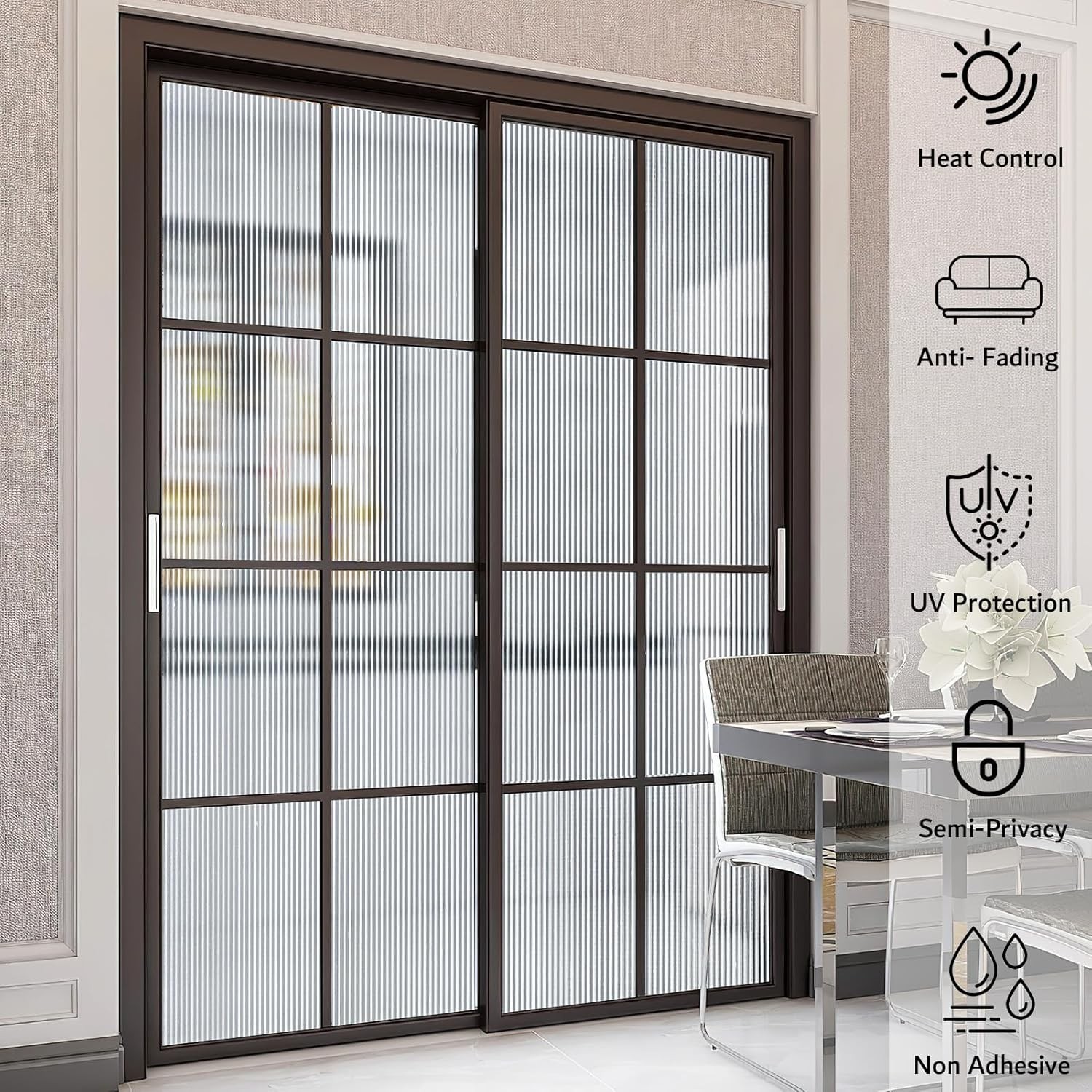 VELIMAX Reeded Glass Window Film, 17.7×78.7 (45x200cm), Frosted