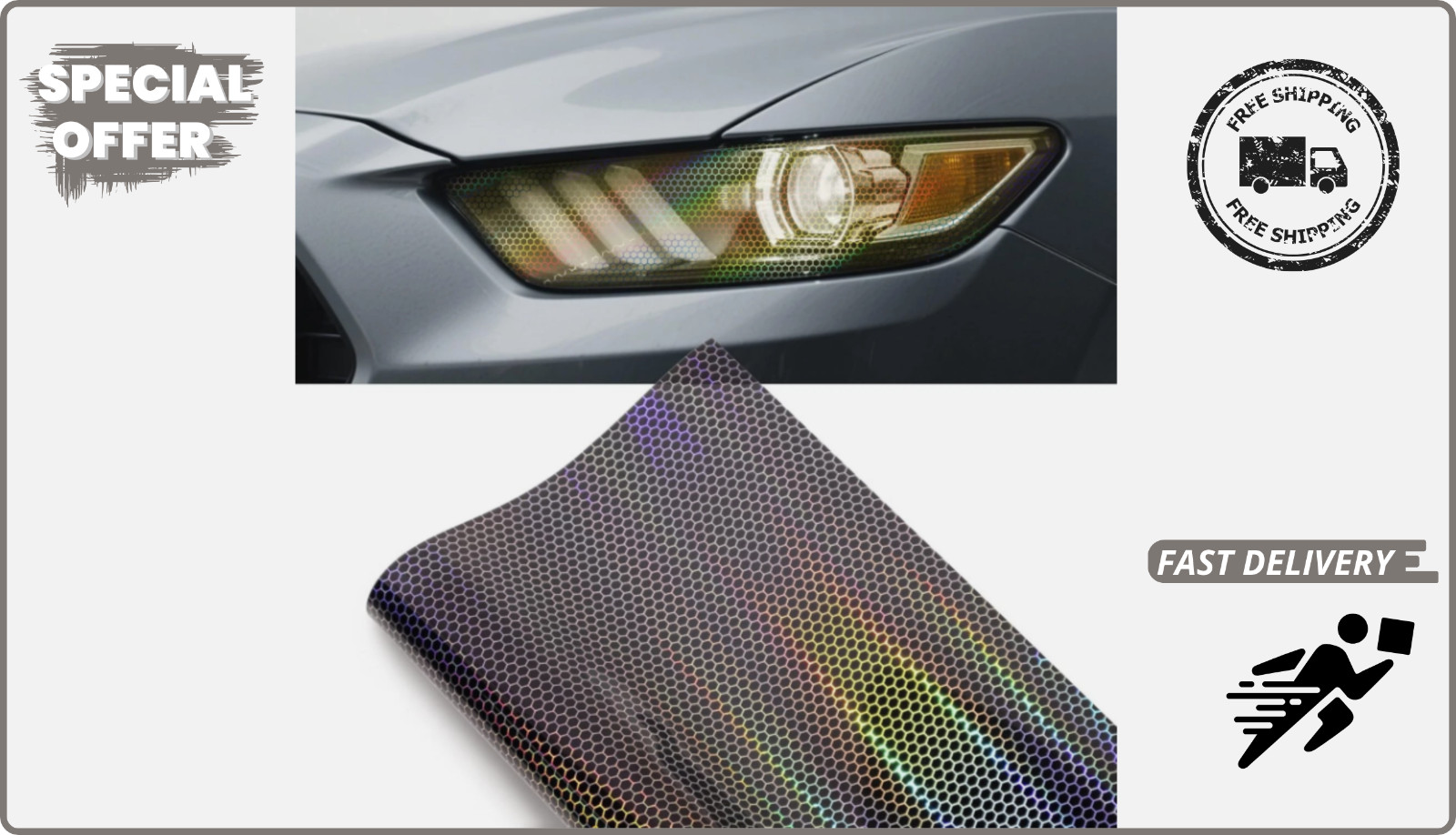Lypumso Hex Headlight Tint Film 12×60″ Black Honeycomb Vinyl Wrap for Car Lights