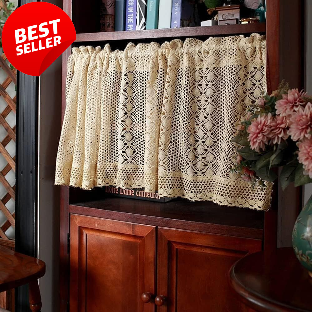 Rustic Boho Crochet Curtain Valance Handmade Farmhouse Lace Window Tier – US