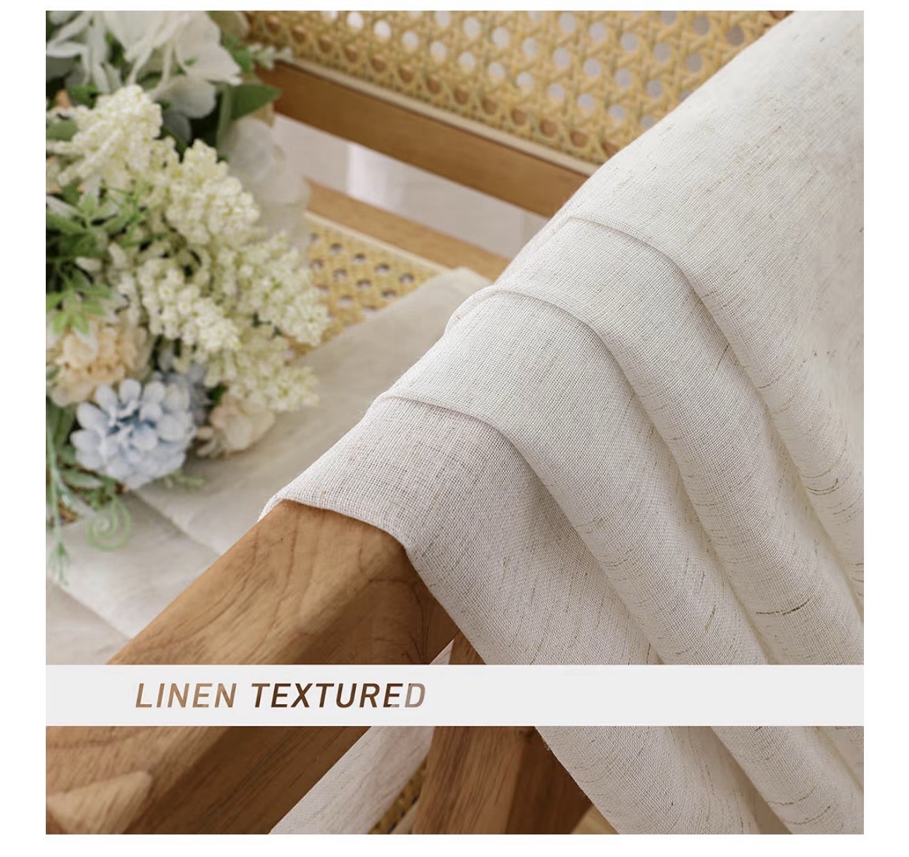 Simplebrand Natural Linen Textured Sheer Curtains 63 Inch Length 2 Panels