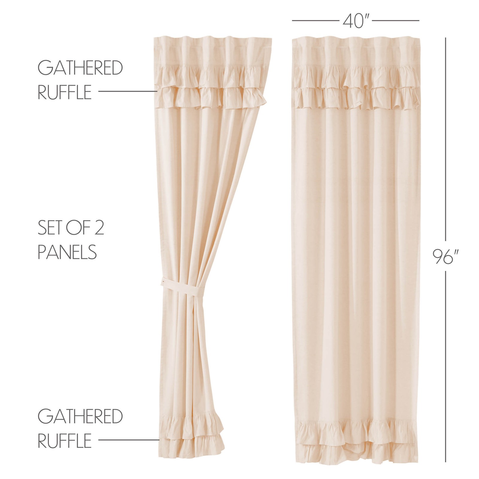 VHC Brands Panels Simple Life Flax Natural Ruffled Farmhouse 96×40 Set of 2