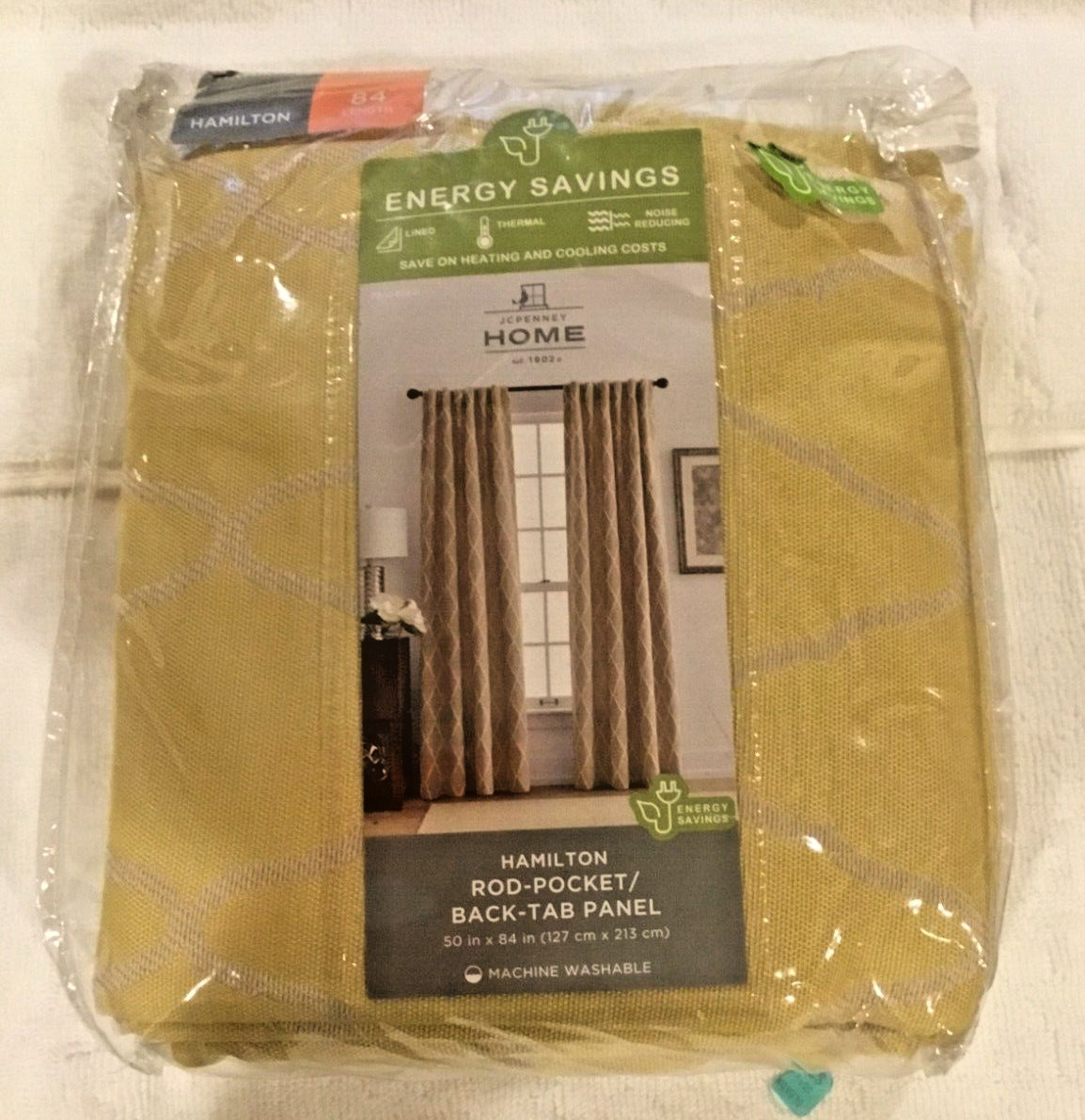 New JCP Home Rod Pocket Back Tab Panel Hamilton Golden Cocoon 50″ x 84″ A2
