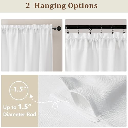 Kitchen Curtains 30 Inch Length – Semi Sheer 30″W x 30″L (Pack of 2) White
