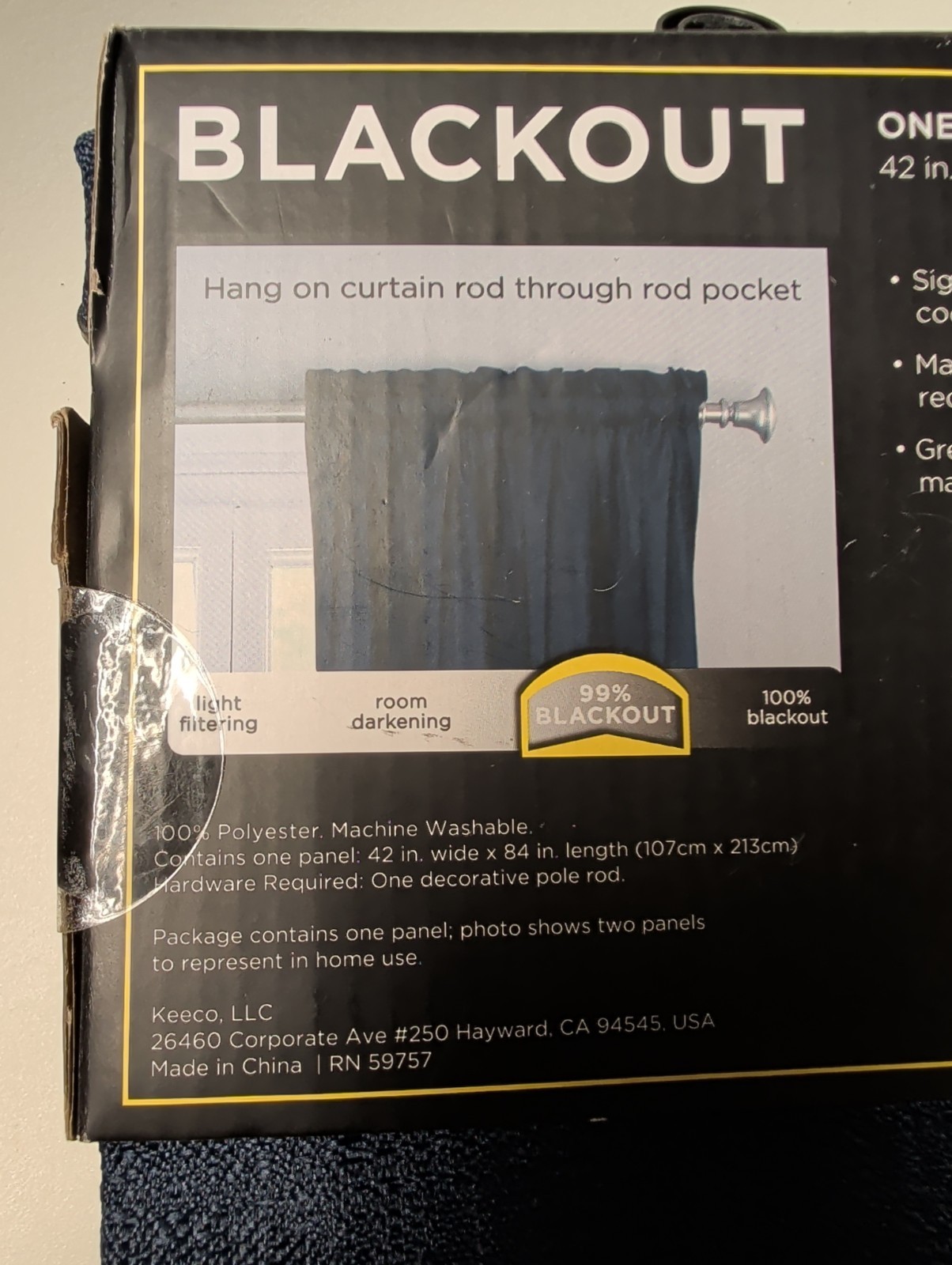 Eclipse Blackout Rod Pocket ONE Panel Curtain Drape 42″x84″ Indigo Blue Thermal