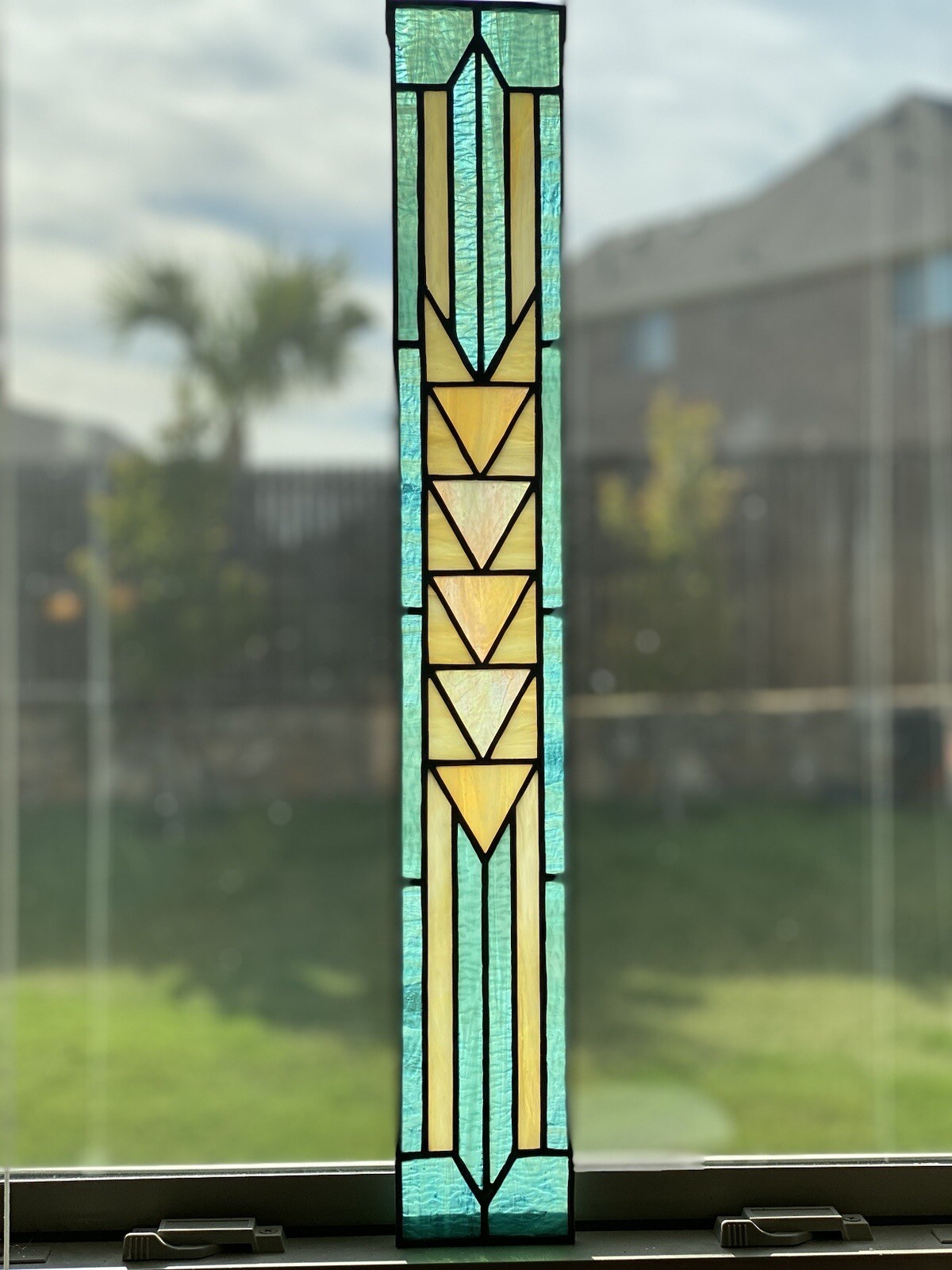 Authentic Stained Glass Art Deco Suncatcher Window Hanging Panel