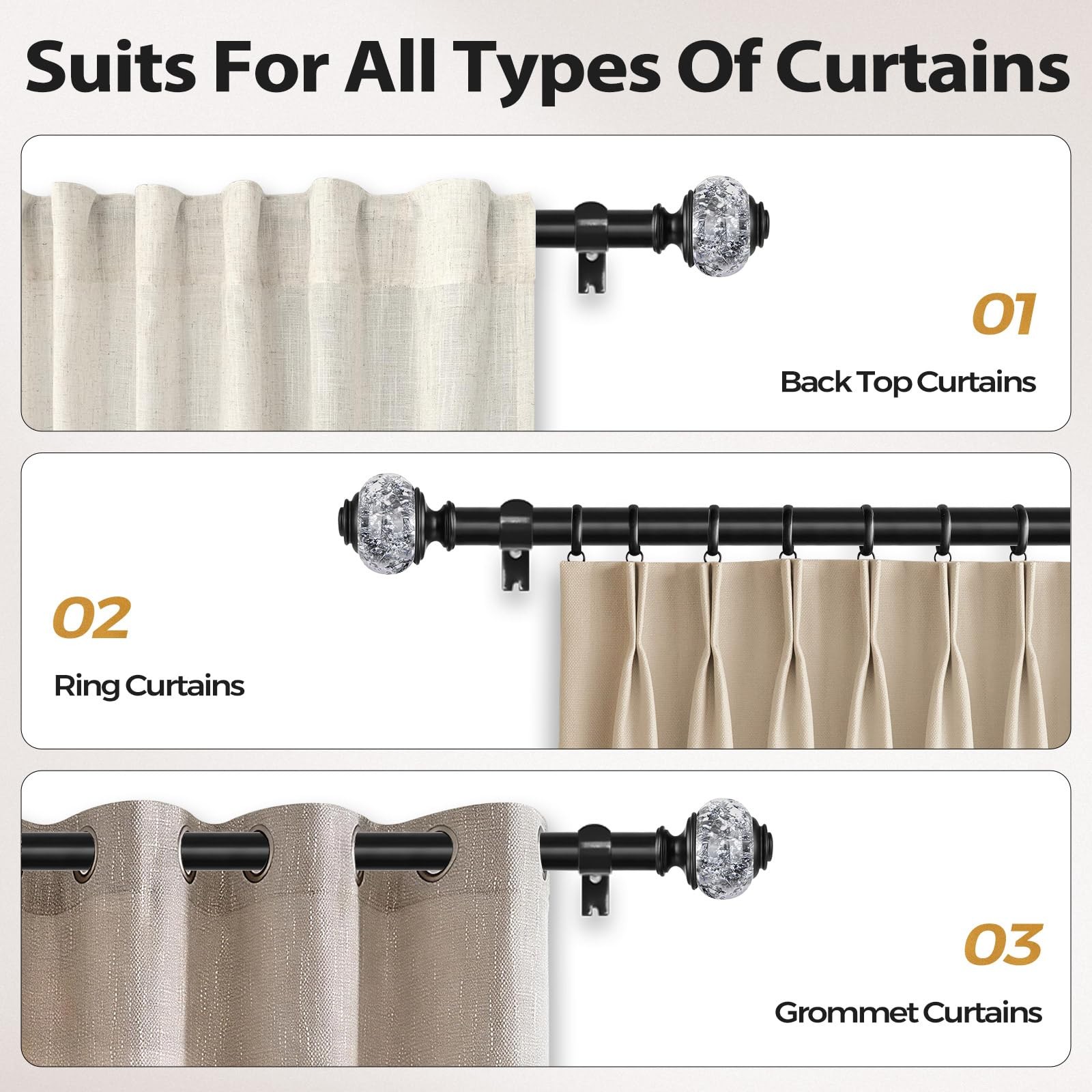 2 Pack Black Curtain Rods, 1 Inch Telescoping Drapery Rod 28 to 48 inch (2.3 …