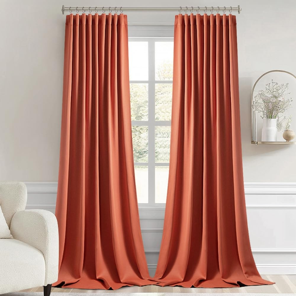 MIULEE Back Tab Burnt Orange Blackout Curtains 108 Inch Long 2 Panels Set for Li