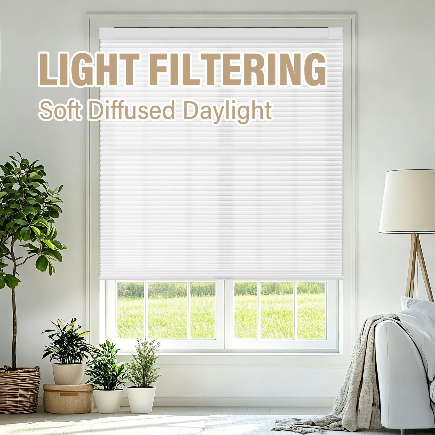 No Tools No Drill Cordless Cellular Shades Blinds for Indoor Windows, Light F…