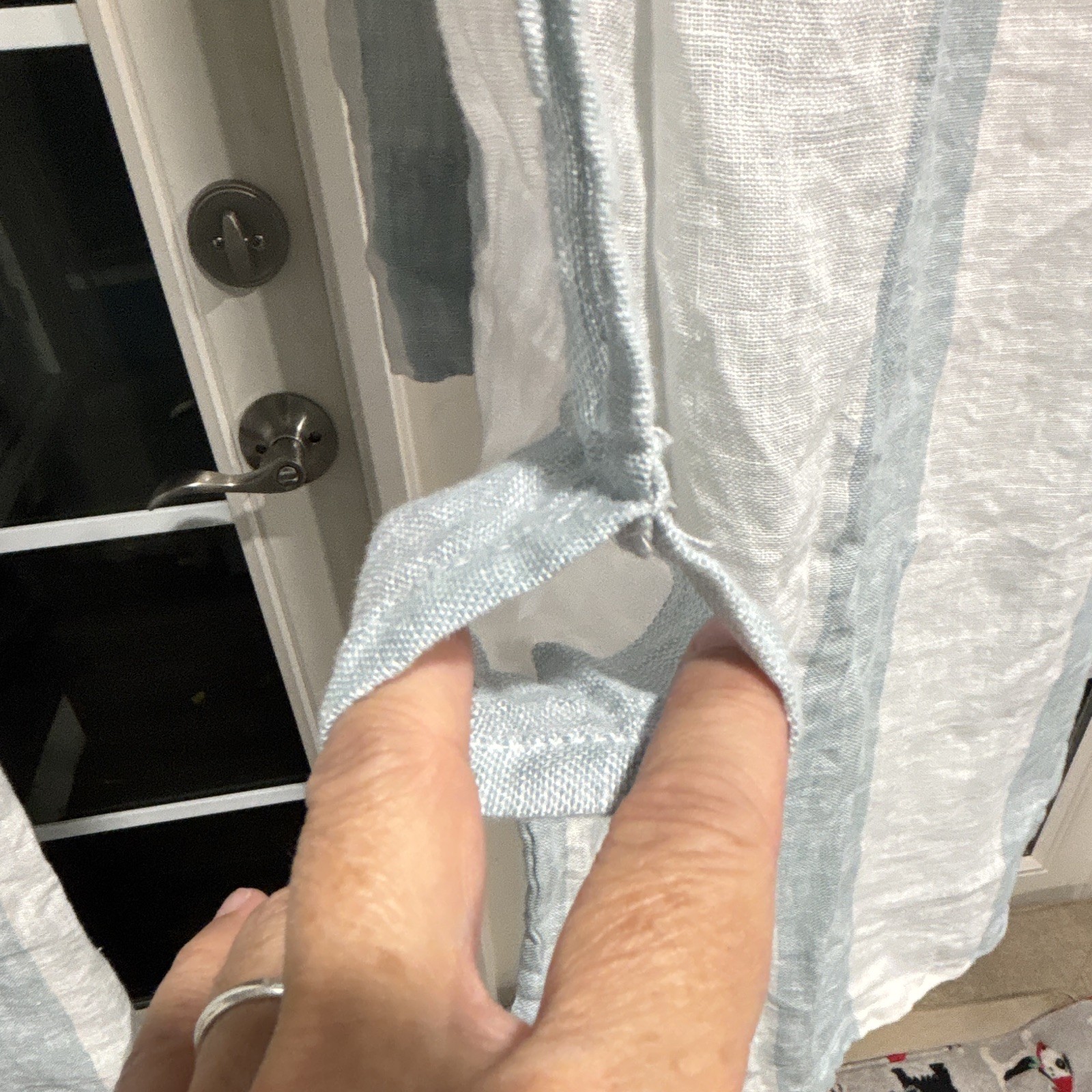 Pottery Barn 100% Linen Stripe Blue/White Curtain 50×96 Rod Pocket, 2 Panels