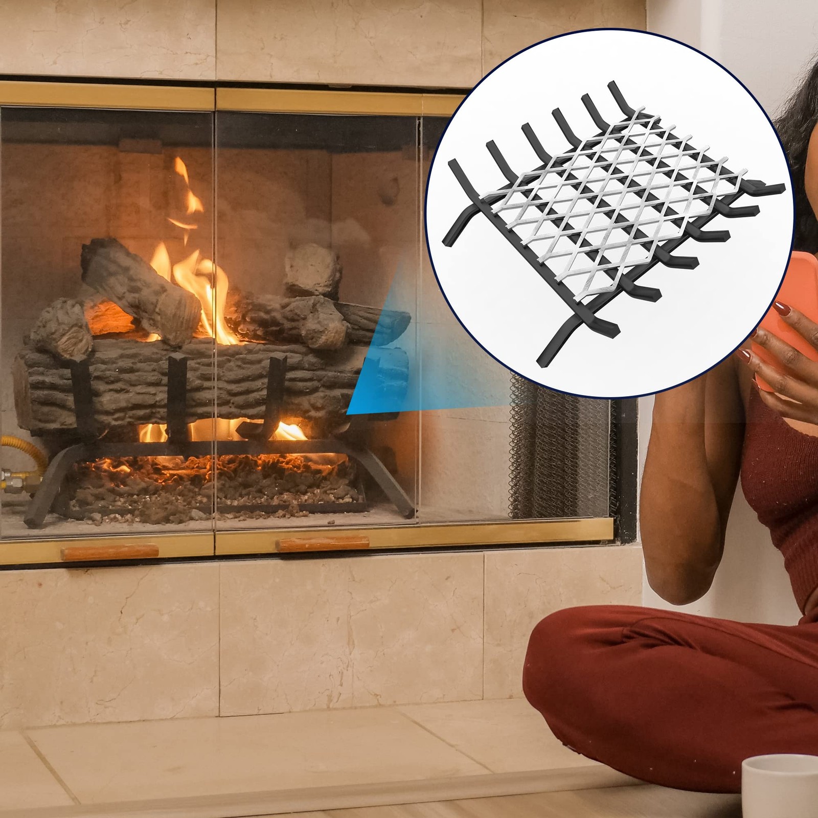 Fireplace Grate Ember Retainer,12x7inches Steel Fireplace Ember Retainer Mesh…