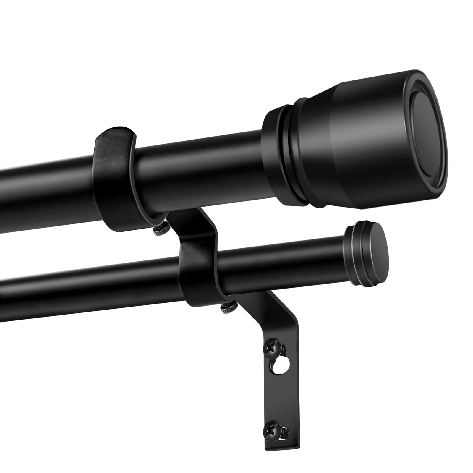 Heavy Duty Double Curtain Rod 3260 Inch Adjustable Matte Black with Brackets