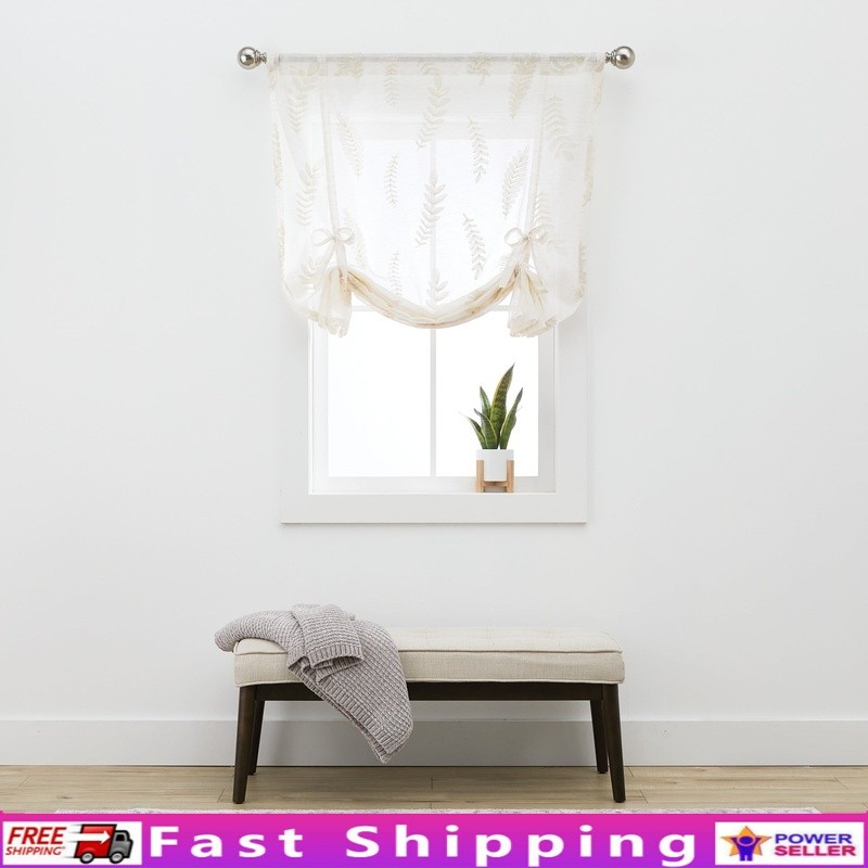 Embroidered Botanical Sheer Balloon Shade Single Curtain Indoor Home Décor New