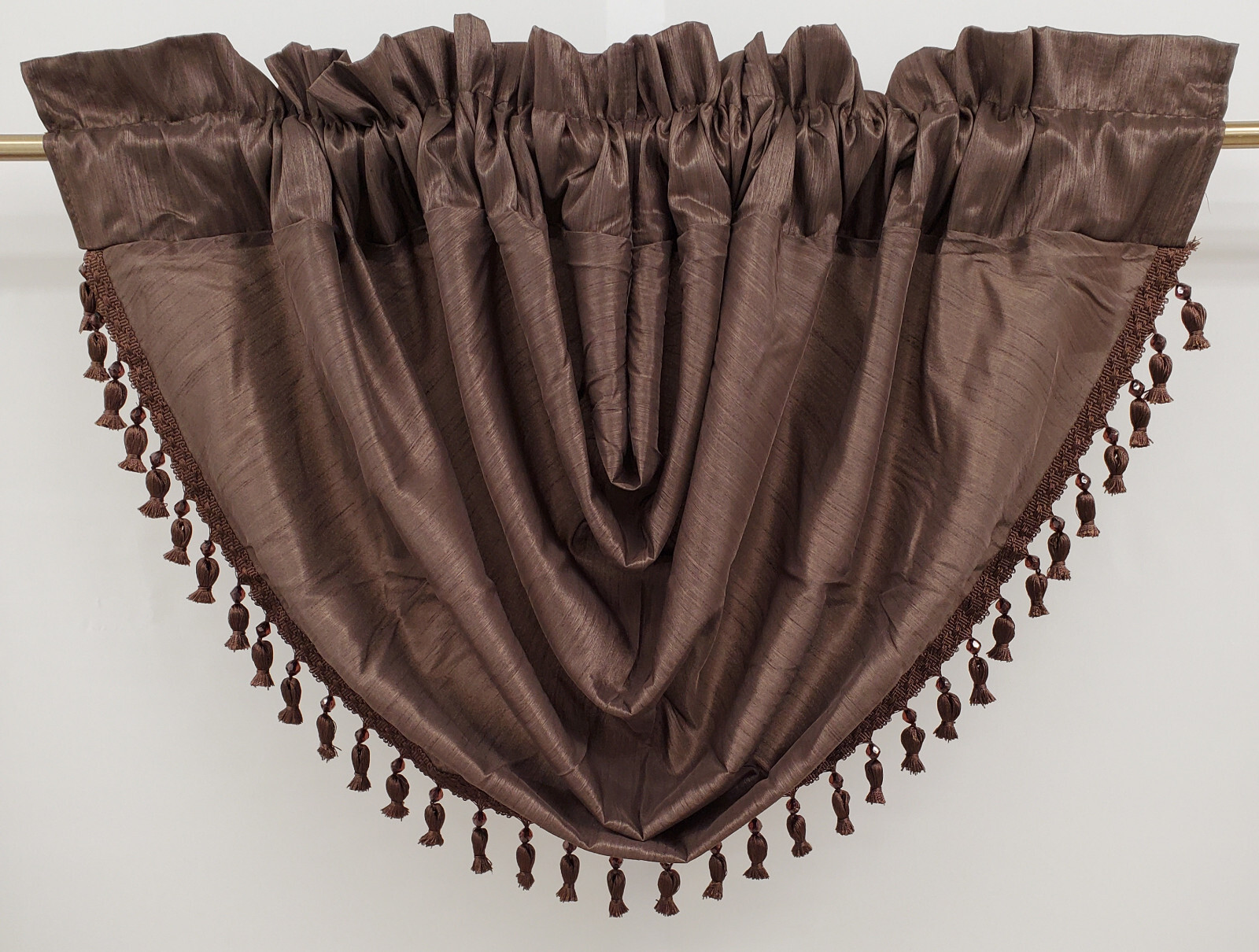 Bellagio Faux Silk Beaded Ball Fringe Waterfall Valance or Panel Lightweight
