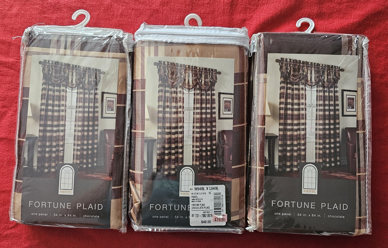 918 NYC Fortune Plaid Curtain Panels Lot 3 Brown Chocolate 54×84 NOS Rustic