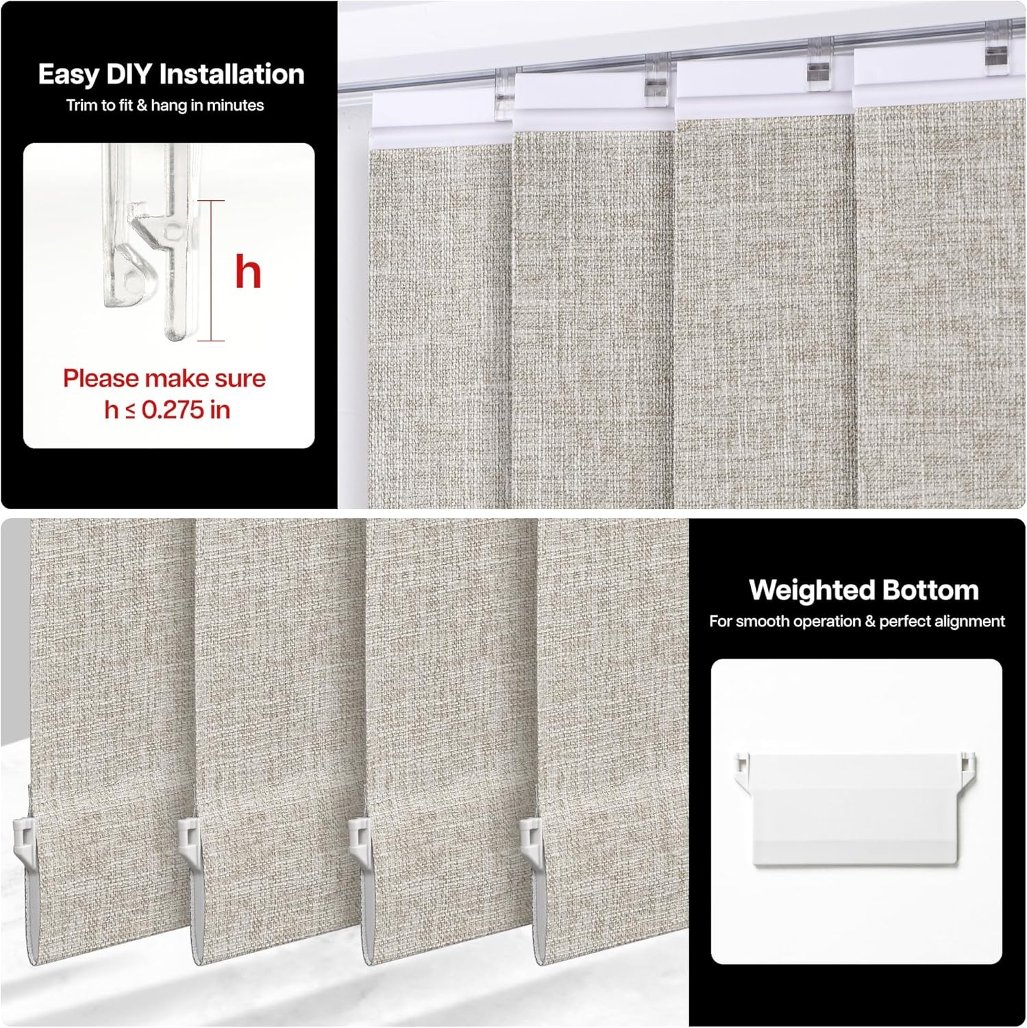 Vertical Blinds Replacement Slats, 34 Pack, Natural | Polyester Fabric for
