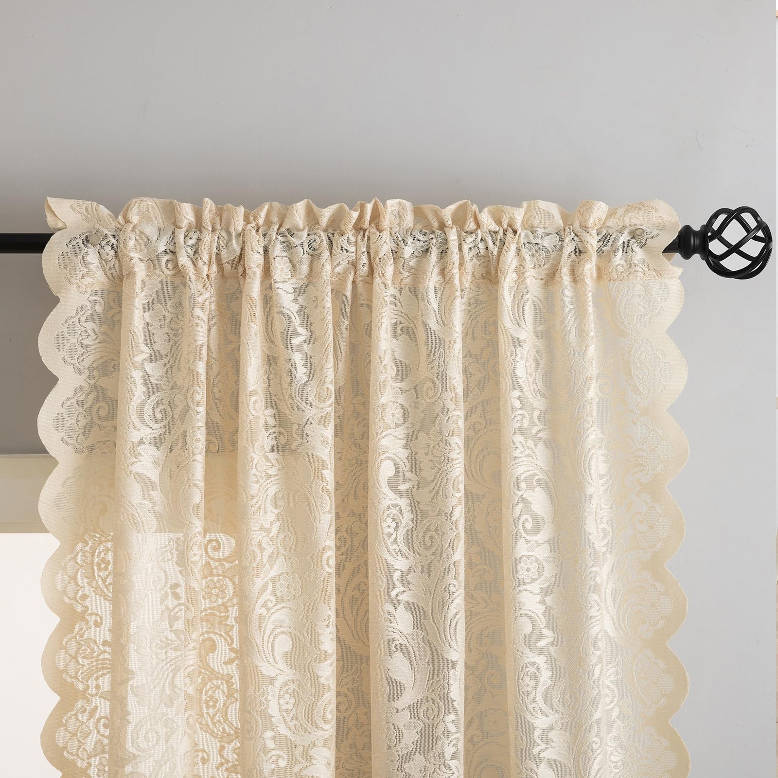 ALIGOGO Lace Beige Boho Curtains 96 Inches Long Set of 2 – Shabby Chic Semi S…