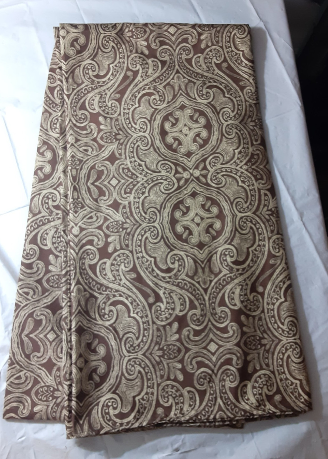 Brown Gold Paisley Curtain Panel or Fabric Microfiber Polyester Elegant 114×56″