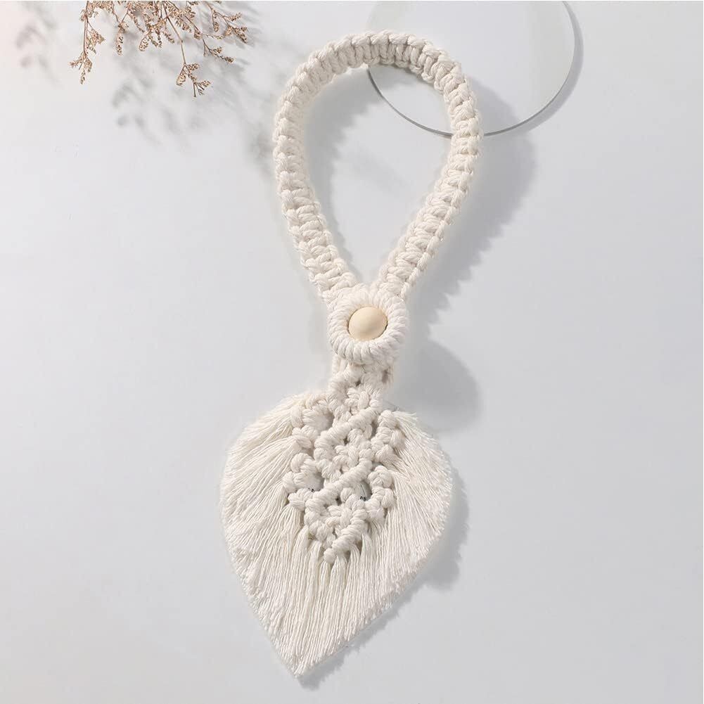 2Pcs Macrame Hand Woven Leaf Tassel Curtain Tie Backs Rope Holdbacks Boho Decor